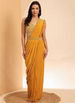 Imported Yellow Party Wear Embroidery Work Ready To Wear Saree